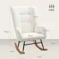 Silla Mecedora Tapizado de Terciopelo Teddy con Reposabrazos Acolchado Grueso Patas de Madera Crema