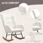 Silla Mecedora Tapizado de Terciopelo Teddy con Reposabrazos Acolchado Grueso Patas de Madera Crema
