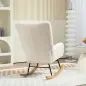 Silla Mecedora Tapizado de Terciopelo Teddy con Reposabrazos Acolchado Grueso Patas de Madera Crema