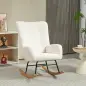 Silla Mecedora Tapizado de Terciopelo Teddy con Reposabrazos Acolchado Grueso Patas de Madera Crema