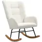 Silla Mecedora Tapizado de Terciopelo Teddy con Reposabrazos Acolchado Grueso Patas de Madera Crema