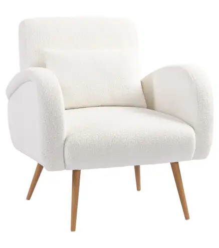Sillón de Salón de Tela Teddy con Cojín Lumbar Desmontable Patas de Metal con Efecto Madera para Dormitorio Crema