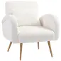 Sillón de Salón de Tela Teddy con Cojín Lumbar Desmontable Patas de Metal con Efecto Madera para Dormitorio Crema Sillón de Salón de Tela Teddy con Cojín Lumbar Desmontable Patas de Metal con Efecto Madera para Dormitorio Crema
