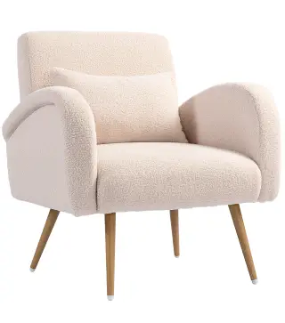 Sillón de Salón de Tela Teddy con Cojín Lumbar Desmontable Patas de Metal con Efecto Madera para Dormitorio Beige