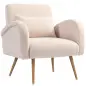 Sillón de Salón de Tela Teddy con Cojín Lumbar Desmontable Patas de Metal con Efecto Madera para Dormitorio Beige Sillón de Salón de Tela Teddy con Cojín Lumbar Desmontable Patas de Metal con Efecto Madera para Dormitorio Beige
