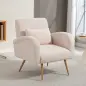 Sillón de Salón de Tela Teddy con Cojín Lumbar Desmontable Patas de Metal con Efecto Madera para Dormitorio Beige Sillón de Salón de Tela Teddy con Cojín Lumbar Desmontable Patas de Metal con Efecto Madera para Dormitorio Beige