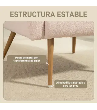 Sillón de Salón de Tela Teddy con Cojín Lumbar Desmontable Patas de Metal con Efecto Madera para Dormitorio Beige
