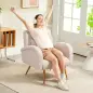 Sillón de Salón de Tela Teddy con Cojín Lumbar Desmontable Patas de Metal con Efecto Madera para Dormitorio Beige Sillón de Salón de Tela Teddy con Cojín Lumbar Desmontable Patas de Metal con Efecto Madera para Dormitorio Beige