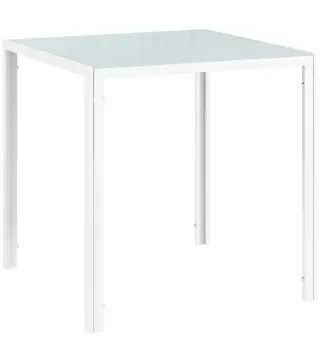 Mesa de Comedor de Cristal Mesa de Cocina Cuadrada para 4 Personas con Patas de Metal para Salón 75x75x75 cm Blanco