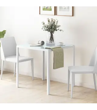 Mesa de Comedor de Cristal Mesa de Cocina Cuadrada para 4 Personas con Patas de Metal para Salón 75x75x75 cm Blanco