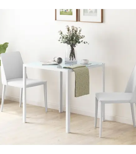 Mesa de Comedor de Cristal Mesa de Cocina Cuadrada para 4 Personas con Patas de Metal para Salón 75x75x75 cm Blanco