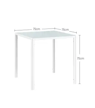 Mesa de Comedor de Cristal Mesa de Cocina Cuadrada para 4 Personas con Patas de Metal para Salón 75x75x75 cm Blanco