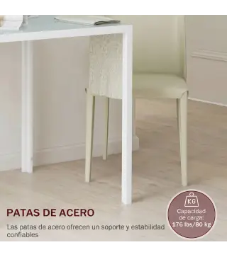 Mesa de Comedor de Cristal Mesa de Cocina Cuadrada para 4 Personas con Patas de Metal para Salón 75x75x75 cm Blanco