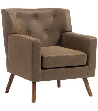 Sillón Relax Sofá Individual de PU Cojín de Asiento con Muelles Respaldo Acolchado Patas de Madera 72x76x80 cm Marrón