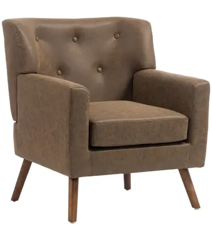 Sillón Relax Sofá Individual de PU Cojín de Asiento con Muelles Respaldo Acolchado Patas de Madera 72x76x80 cm Marrón