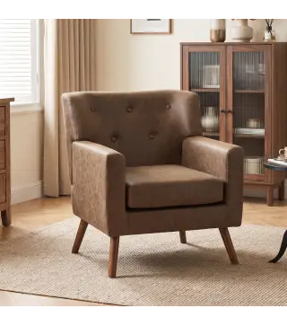 Sillón Relax Sofá Individual de PU Cojín de Asiento con Muelles Respaldo Acolchado Patas de Madera 72x76x80 cm Marrón