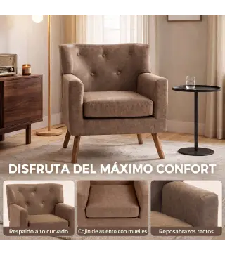Sillón Relax Sofá Individual de PU Cojín de Asiento con Muelles Respaldo Acolchado Patas de Madera 72x76x80 cm Marrón