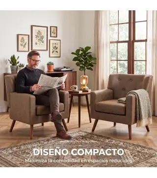 Sillón Relax Sofá Individual de PU Cojín de Asiento con Muelles Respaldo Acolchado Patas de Madera 72x76x80 cm Marrón