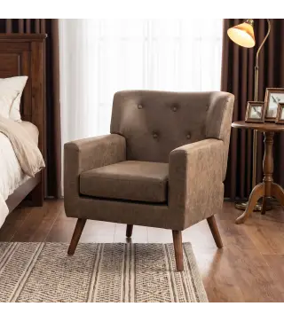 Sillón Relax Sofá Individual de PU Cojín de Asiento con Muelles Respaldo Acolchado Patas de Madera 72x76x80 cm Marrón