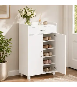 Mueble Zapatero con 1 Cajón y 5 Estantes Armario para Zapatos Estantes Ajustables 12-15 Pares 62,5x35x95 cm Blanco