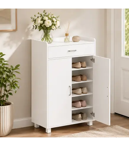 Mueble Zapatero con 1 Cajón y 5 Estantes Armario para Zapatos Estantes Ajustables 12-15 Pares 62,5x35x95 cm Blanco