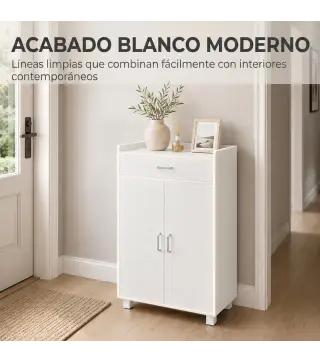 Mueble Zapatero con 1 Cajón y 5 Estantes Armario para Zapatos Estantes Ajustables 12-15 Pares 62,5x35x95 cm Blanco