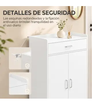 Mueble Zapatero con 1 Cajón y 5 Estantes Armario para Zapatos Estantes Ajustables 12-15 Pares 62,5x35x95 cm Blanco