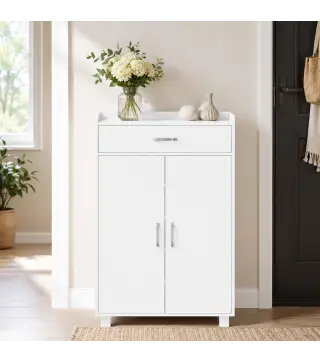 Mueble Zapatero con 1 Cajón y 5 Estantes Armario para Zapatos Estantes Ajustables 12-15 Pares 62,5x35x95 cm Blanco