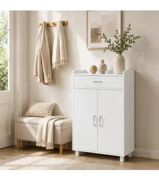 Mueble Zapatero con 1 Cajón y 5 Estantes Armario para Zapatos Estantes Ajustables 12-15 Pares 62,5x35x95 cm Blanco