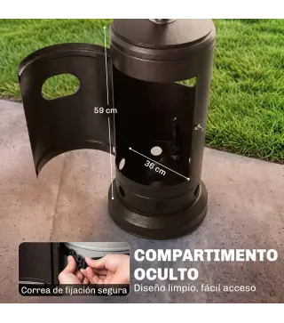 Estufa de Gas Butano 13 kW con Mesa Ø40 cm Regulación Continua del Calor Antivuelco Encendido Piezoeléctrico y Ruedas