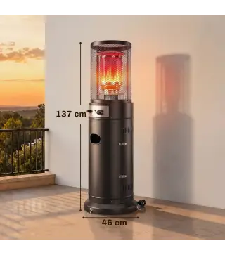Estufa de Gas para Terraza 11 kW con Regulación Continua Rejilla Protectora Antivuelco y 2 Ruedas Negro