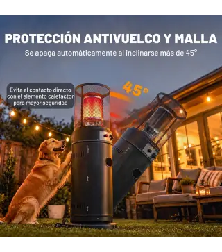 Estufa de Gas para Terraza 11 kW con Regulación Continua Rejilla Protectora Antivuelco y 2 Ruedas Negro