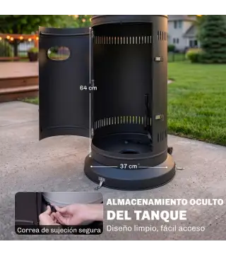 Estufa de Gas para Terraza 11 kW con Regulación Continua Rejilla Protectora Antivuelco y 2 Ruedas Negro