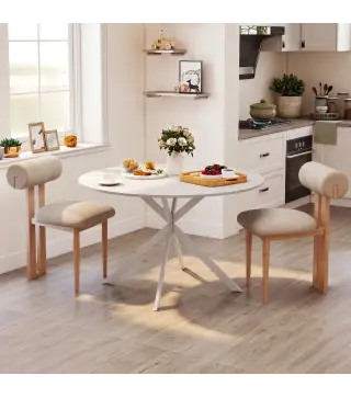 Mesa de Comedor Redonda para 4 Personas con Estructura de Acero Ø120x75 cm Blanco