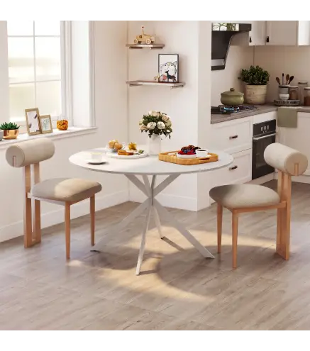 Mesa de Comedor Redonda para 4 Personas con Estructura de Acero Ø120x75 cm Blanco