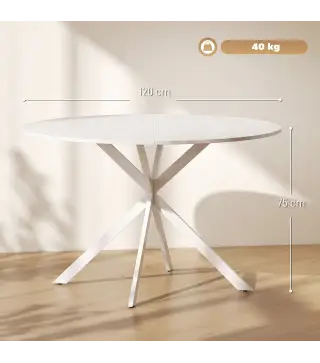 Mesa de Comedor Redonda para 4 Personas con Estructura de Acero Ø120x75 cm Blanco
