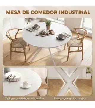 Mesa de Comedor Redonda para 4 Personas con Estructura de Acero Ø120x75 cm Blanco