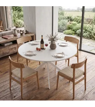 Mesa de Comedor Redonda para 4 Personas con Estructura de Acero Ø120x75 cm Blanco