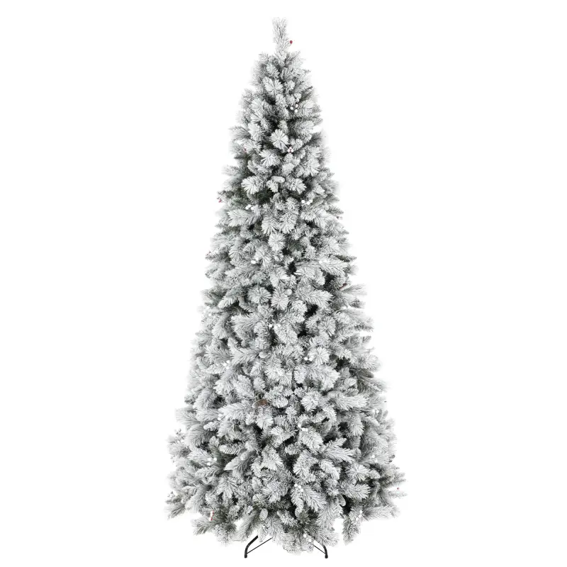 Árbol de Navidad Artificial 270 cm con 1507 Ramas Base Metálica Plegable Montaje Rápido para Salón Interior Blanco