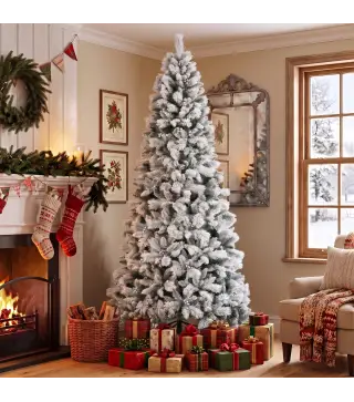 Árbol de Navidad Artificial 270 cm con 1507 Ramas Base Metálica Plegable Montaje Rápido para Salón Interior Blanco