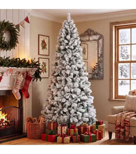 Árbol de Navidad Artificial 270 cm con 1507 Ramas Base Metálica Plegable Montaje Rápido para Salón Interior Blanco