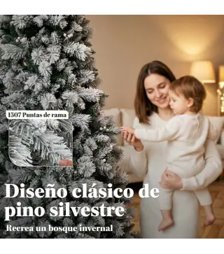 Árbol de Navidad Artificial 270 cm con 1507 Ramas Base Metálica Plegable Montaje Rápido para Salón Interior Blanco