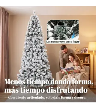 Árbol de Navidad Artificial 270 cm con 1507 Ramas Base Metálica Plegable Montaje Rápido para Salón Interior Blanco