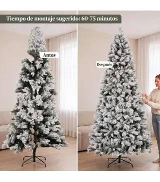 Árbol de Navidad Artificial 270 cm con 1507 Ramas Base Metálica Plegable Montaje Rápido para Salón Interior Blanco
