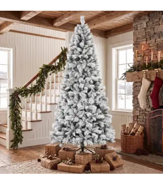 Árbol de Navidad Artificial 270 cm con 1507 Ramas Base Metálica Plegable Montaje Rápido para Salón Interior Blanco