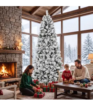 Árbol de Navidad Artificial 270 cm con 1507 Ramas Base Metálica Plegable Montaje Rápido para Salón Interior Blanco