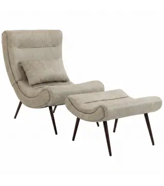 Sillón con Reposapiés Asiento Ancho Cojín Lumbar y Respaldo Curvo Tapizado en Leathaire Patas de Acero Blanco Crema