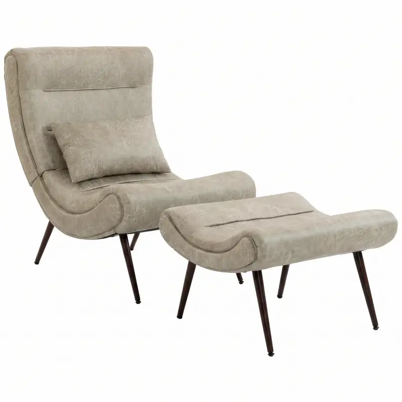 Sillón con Reposapiés Asiento Ancho Cojín Lumbar y Respaldo Curvo Tapizado en Leathaire Patas de Acero Blanco Crema Sillón con Reposapiés Asiento Ancho Cojín Lumbar y Respaldo Curvo Tapizado en Leathaire Patas de Acero Blanco Crema