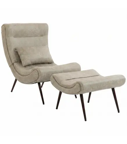 Sillón con Reposapiés Asiento Ancho Cojín Lumbar y Respaldo Curvo Tapizado en Leathaire Patas de Acero Blanco Crema