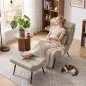 Sillón con Reposapiés Asiento Ancho Cojín Lumbar y Respaldo Curvo Tapizado en Leathaire Patas de Acero Blanco Crema Sillón con Reposapiés Asiento Ancho Cojín Lumbar y Respaldo Curvo Tapizado en Leathaire Patas de Acero Blanco Crema